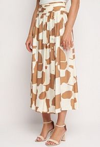 Beżowa spódnica z Wysokim Stanem i Gumką w Pasie Zapinana na Guziki Tinnavia belcci