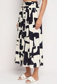 Biało-Granatowa spódnica z Wysokim Stanem i Gumką w Pasie Zapinana na Guziki Tinnavia belcci