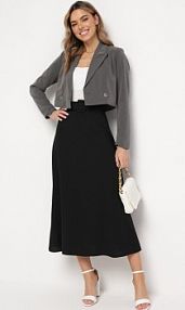 Czarna Gładka spódnica maxi z Gumką w Pasie i Klamrą Orirsa Born2Be