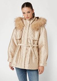 Parka z logo 4g  beżowa Guess