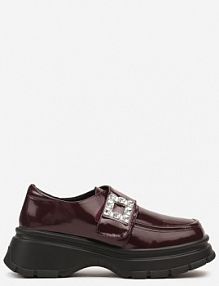 Bordowe półbuty Lakierowane na Platformie Ozdobione Cyrkoniami Mezisha Renee damskie