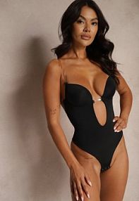 Czarne Asymetryczne body Bieliźniane na Transparentnych Ramiączkach Ciaelle Renee