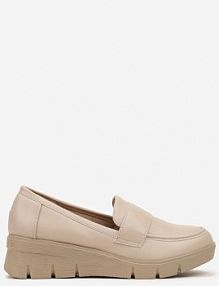 Beżowe półbuty Mokasyny na Koturnie z Wkładką ze Skóry Naturalnej Ozdobione Paskiem Zorvia vices damskie