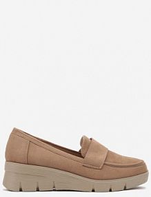 Ciemnobeżowe półbuty Mokasyny na Koturnie z Wkładką ze Skóry Naturalnej Ozdobione Paskiem Zorvia vices damskie