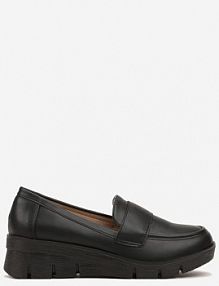 Czarne półbuty Mokasyny z Ekoskóry na Koturnie z Wkładką ze Skóry Naturalnej Ozdobione Paskiem Zorvia vices damskie