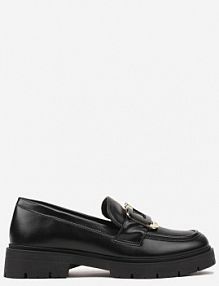 Czarne mokasyny na Płaskiej Podeszwie Ozdobione Metaliczną Aplikacją Evalith Renee damskie