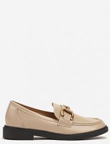 Beżowe mokasyny na Płaskiej Podeszwie Ozdobione Klamrą Relabra Renee damskie