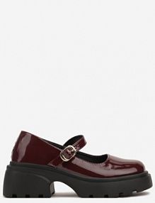 Bordowe półbuty na Platformie w Stylu Mary Jane z Paskiem Vailin Renee damskie