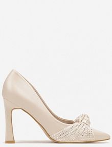 Beżowe szpilki na Obcasie Typu Klepsydra z Cyrkoniowym Węzłem na Nosku Virimae Renee