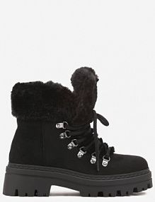 Czarne Traperki z Futerkiem na Grubej Podeszwie Tairene Renee damskie