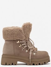 Ciemnobeżowe Traperki z Futerkiem na Grubej Podeszwie Tairene Renee damskie