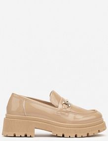 Ciemnobeżowe mokasyny Lakierowane na Platformie Ozdobione Klamrą Sailaya Renee damskie