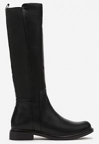 Czarne kozaki na Płaskiej Podeszwie w Stylu Oficerek z Gumką Ansista Renee damskie