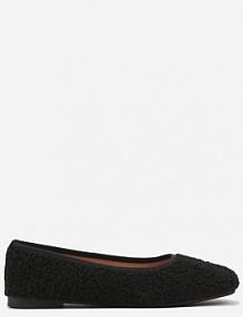 Czarne Balerinki na Płaskiej Podeszwie z Futerkiem w Stylu Barankowym Zdobieniem Armegia Renee