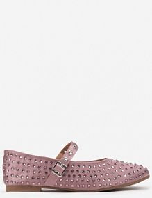 Beżowe Cyrkoniowe Balerinki w Stylu Mary Jane na Płaskiej Podeszwie z Ozdobnym Paskiem Armiola Renee