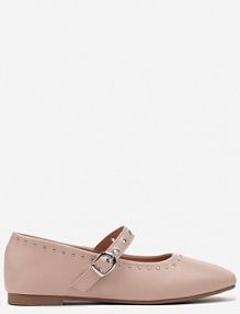 Różowe Balerinki na Płaskiej Podeszwie Mary Jane z Ćwiekami Bialonna Renee