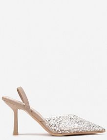 Beżowe szpilki z Odkrytą Piętą Transparentną Cholewką I Cyrkoniami Arstaria Renee