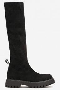 Czarne kozaki na Platformie ze Skarpetową Cholewką Ozdobione Cyrkoniami Lerivara Renee damskie