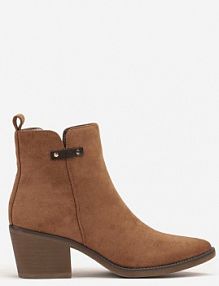 Brązowe Botki kowbojki na Słupku Ozdobione Nitami Ferisa Renee