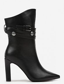 Czarne Botki kowbojki na Szpilce Wykończone Paskiem z Klamrą Meriola Renee
