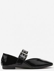 Czarne Balerinki Ozdobione Paskiem i Sprzączką Berimida Renee