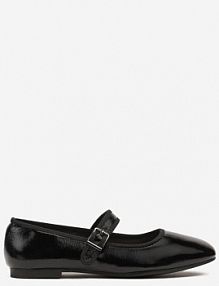 Czarne Balerinki Lakierowane na Płaskiej Podeszwie ze Skórzaną Wkładką Mary Jane Tinaia Renee