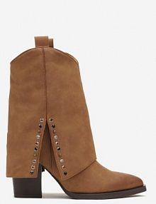Brązowe Botki na Stożkowym Słupku kowbojki z Wywiniętą Cholewką Mavora Renee