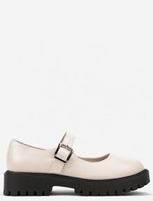 Beżowe półbuty na Płaskiej Podeszwie Mary Jane Wykończone Ozdobnym Paskiem Iveina Renee damskie