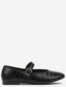 Czarne Balerinki na Płaskiej Podeszwie w Stylu Mary Jane Zapinane na Sprzączkę Rivannae Renee