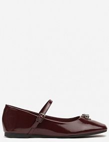 Bordowe Balerinki Ozdobione Aplikacją Owada z Paskiem i Sprzączką Nevisola Renee
