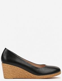 Czarne półbuty ze Skórzaną Wkładką na Koturnie Ozdobionym Plecionką Terionnas Renee damskie