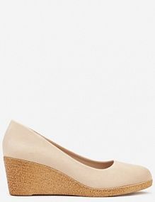Jasnobeżowe Czółenka Vices na Koturnie ze Skórzaną Wkładką w Stylu Boho Mivella Renee damskie