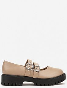 Ciemnobeżowe półbuty na Płaskiej Podeszwie Wykończone Sprzączkami Mevitha Renee damskie