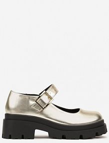 Złote półbuty Mary Jane na Platformie Wykończone Paskiem ze Sprzączką Navshia Renee damskie