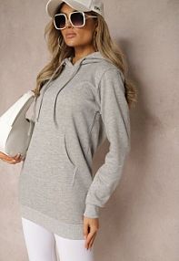 Jasnoszara bluza z Dodatkiem Bawełny Ozdobiona Sznurkami z kapturem Mivasia Renee damska