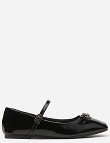 Czarne Balerinki Ozdobione Aplikacją Owada z Paskiem i Sprzączką Nevisola Renee