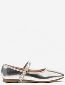 Srebrne Balerinki na Płaskiej Podeszwie Wykończone Kwadratowym Noskiem i Paskiem Vliora Renee