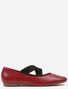 Bordowo-Czerwone Balerinki na Płaskiej Podeszwie z Gumką Elianora Renee