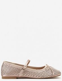 Złote Balerinki z Klamerką i Ażurową Cholewką Morakate Renee