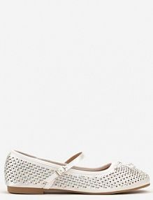 Białe Balerinki z Klamerką i Ażurową Cholewką Morakate Renee
