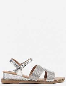 Srebrne sandały na Niskim Koturnie z Paskiem z Cyrkoniami Kyland Renee