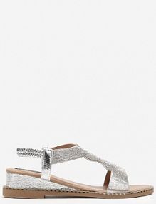 Srebrne sandały na Niskim Koturnie z Błyszczącymi Paseczkami Jewelza Renee