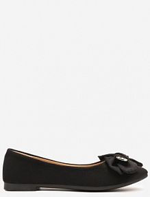 Czarne Eleganckie Balerinki z Kokardką i Metaliczną Klamrą Kleveni Renee