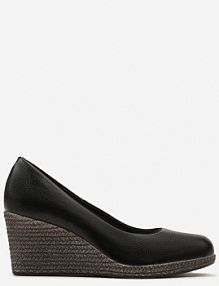 Czarne Czółenka Vices ze Skórzaną Wkładką na Plecionym Koturnie Serapne Renee damskie