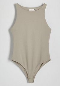 Gładkie body slim fit Reserved beżowe 6744Y-08X