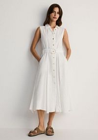 Koszulowa sukienka midi z odkrytymi ramionami Reserved biała 928BW-01X