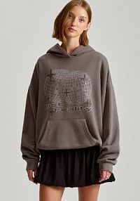 Bluza z kapturem i motywem kul dyskotekowych z dżetów House szara damska 684BR-90X