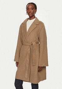 Płaszcz Tommy Hilfiger brązowy damski Wełniany