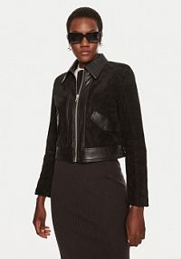Kurtka skórzana Sisley czarna damska Z imitacji skóry