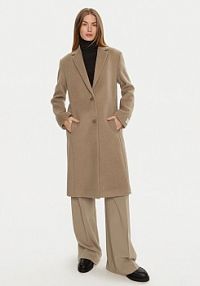 Płaszcz Calvin Klein beżowy damski Wełniany